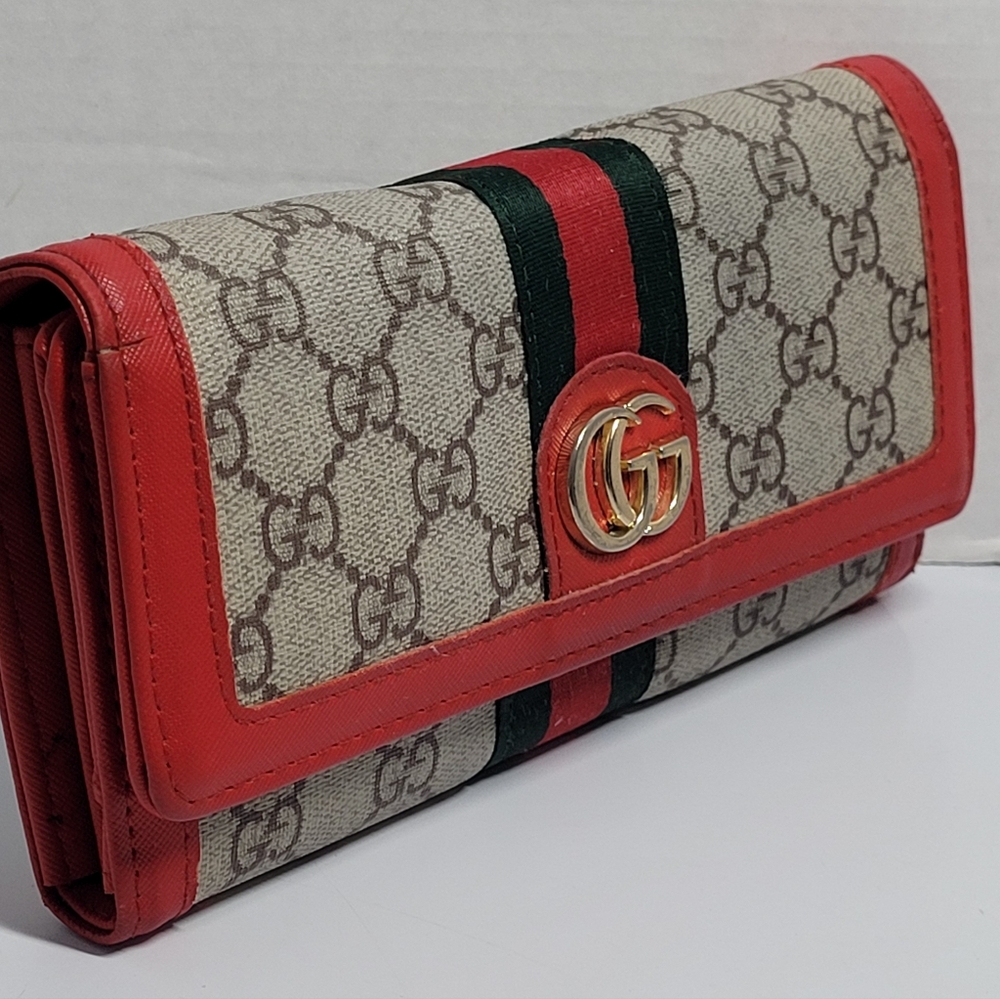 Gucci Ophidia GG Continental Wallet Supreme Canvas Brown/Red Trim W/Blemishes Se - Picture 4 of 16